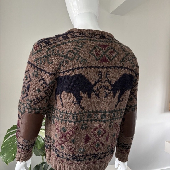 Polo Ralph Lauren Pullover 100% Wool Sweater ReinDeer Antler Battle *VINTAGE* - Picture 6 of 12
